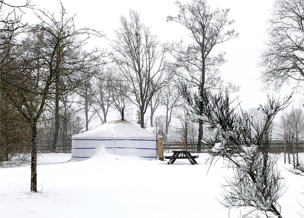 De b&b in de yurt, in Geesteren Gld, in de sneeuw.