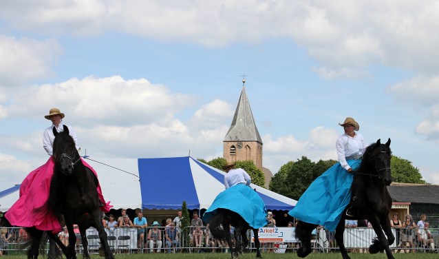 Het publiek genoot volop van de dressuur van het Fries paardenballet, onderdeel van de show tijdens het zestigjarig jubileum van Rijvereniging De Zevensteen. Foto: Liesbeth Spaansen