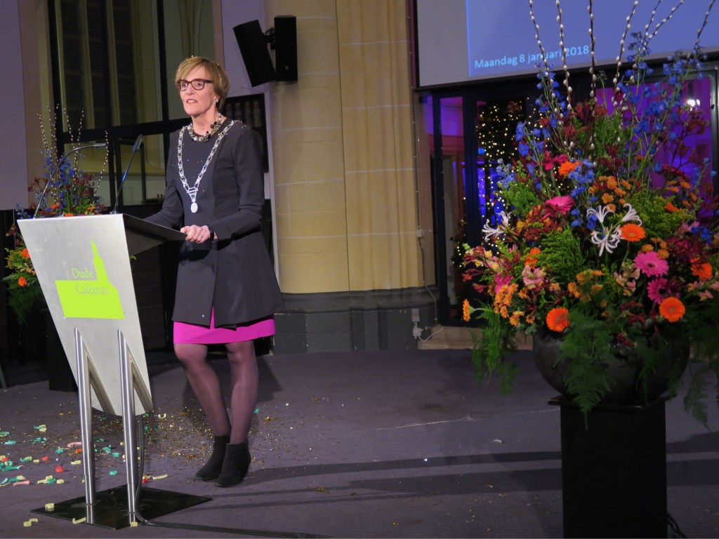 Burgemeester Annette Bronsvoort tijdens haar Nieuwjaarstoespraak. Foto: Theo Huijskes
