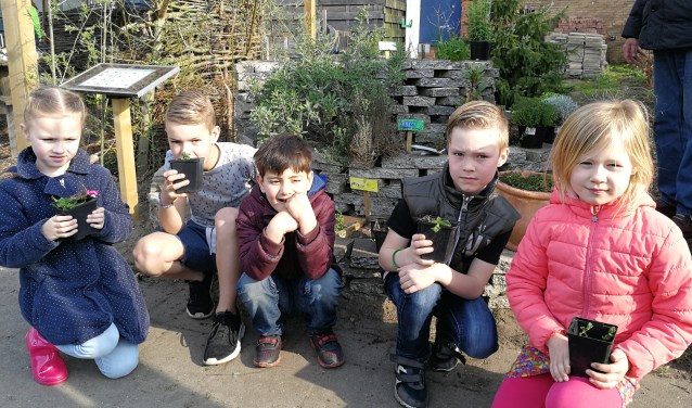 Leerlingen van de Dr. Ariëns Daltonschool bij de kruidencirkel in Moestuin De Berg. Foto: Rob Weeber