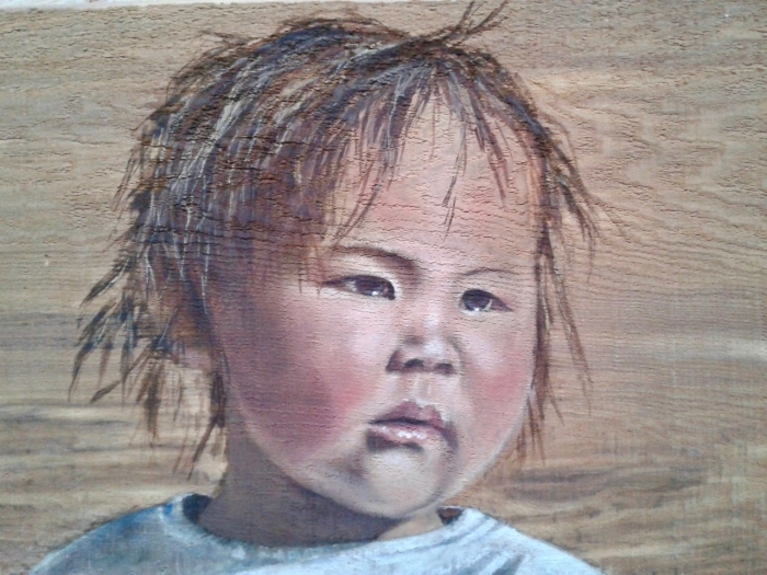 Mongools meisje, Puinische was op hout