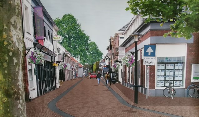 3D weergave van de herinrichting Grotestraat tegenover De Klok. Illustratie: Sacon Architecten)