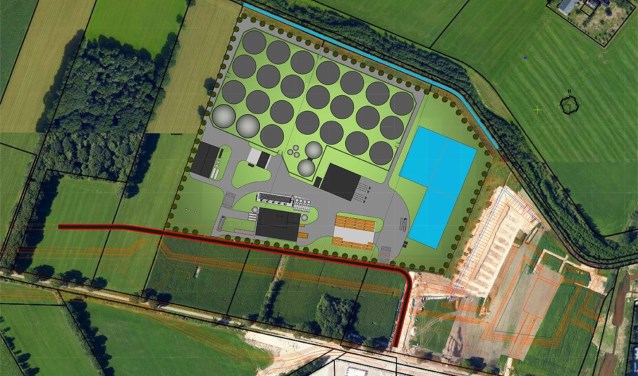 Het bovenaanzicht van het project, volgens de plannen.