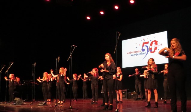Vol overgave zongen de Nachtegalen zaterdag bij de finale van het Nederlands Koorfestival in Schouwburg Hengelo. Foto: Josée Gruwel