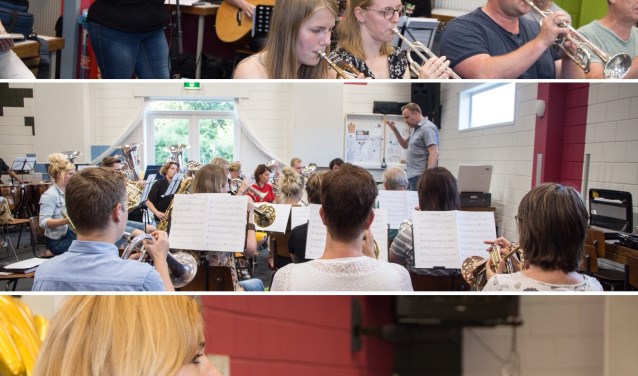 De fanfare, band Wanted en het combo repeteren samen in het verenigingsgebouw van De Eendracht. Foto: PR