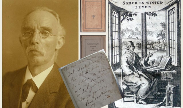 Het portret van Hendrik Willem Heuvel met een prent van Jan Luyken die in veel Sluiterbundels prijkt, twee verschillende omslagen van Heuvels boek over Sluiter en een pagina met de naam van Heuvels overgrootvader uit de Sluiterbundel die officieel wordt overgedragen aan museum De Lebbenbrugge. Foto: