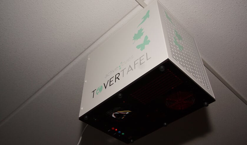 De projector die voor de Tovertafel-beelden zorgt. Foto: Frank Vinkenvleugel