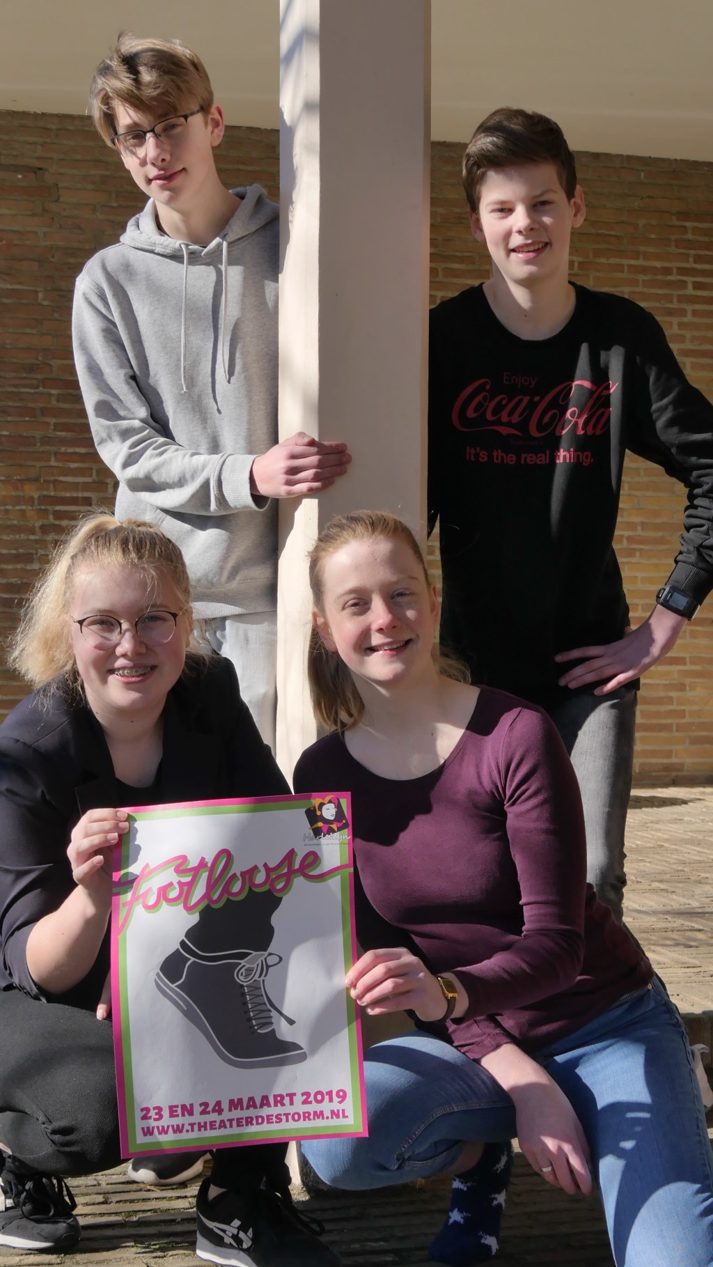 Rutger de Goede, Jurre Huls, Margo Mateman en Sophie de Goede spelen mee in ‘de swingende dansmusical Footloose die Harlekijn op 23 en 24 maart in Theater De Storm op de planken brengt. Foto: Jan Nekkers