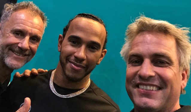 Wilco Zeelenberg, Lewis Hamilton en Torleif Hartelman. Foto: Hartelman