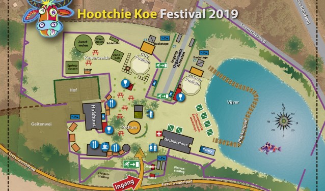 De plattegrond van het festivalterrein van Hootchie Koe, bij het Hofshuus. Foto: PR