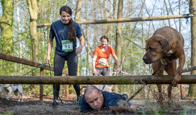 Honden en hun baasjes nemen de hindernissen ieder op geheel eigen wijze. Foto: Burry van den Brink