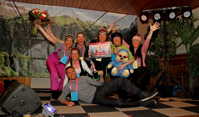 Het winnende team Die Wünderliche Spartanen van de vierde DorpsQuizZelhem. Foto: Liesbeth Spaansen