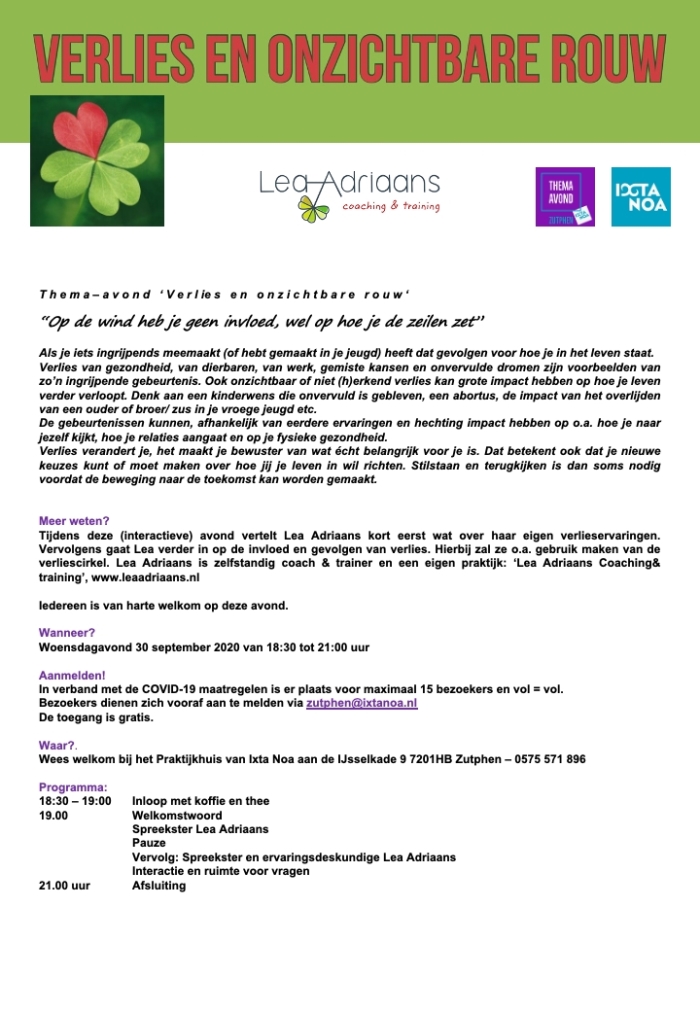 Flyer thema-avond Ixta Noa