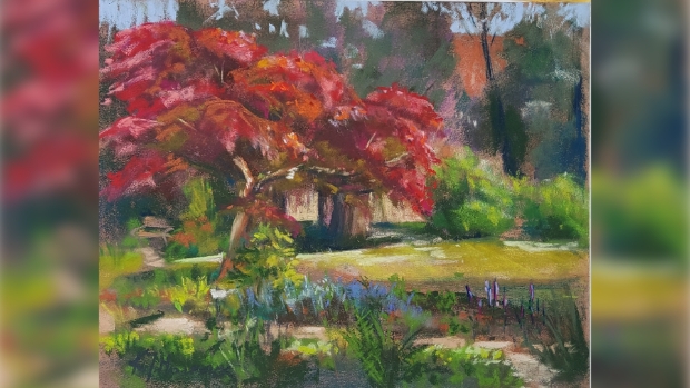 Kasia Mazanek, pastel: in de overtuin,
