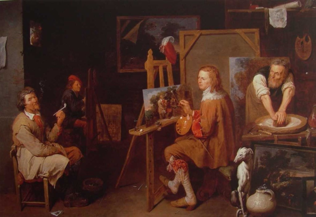 David Rijckaert III, Het atelier van de schilder, 1638, olieverf op doek, Dijon, Musée des Beaux-Arts