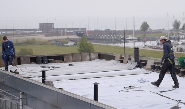 De mannen van Solar Sedum leggen een groen dak aan op Blok 35.