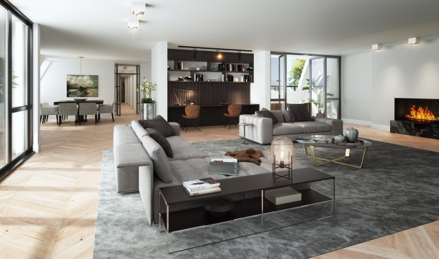 Het voorbeeld interieur van de penthouses.