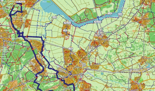Een deel van de te rijden tocht.