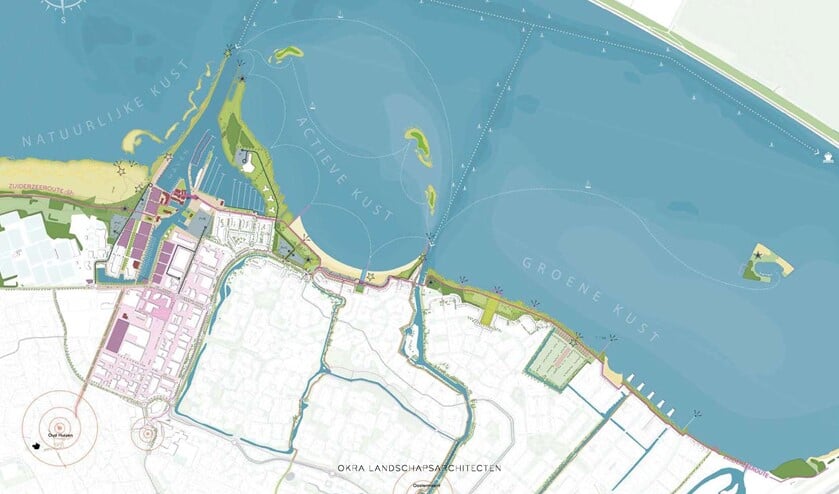 De kust wordt verdeeld in vier zones: de haven, natuurlijke kust, actieve kust en groene kust.