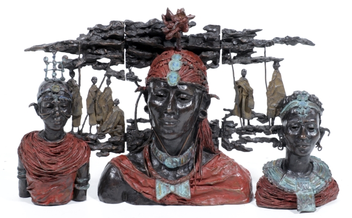 Marianne Houtkamp (Amsterdam 1948), Mijn land, mijn volk, mijn traditie, deels gepolychromeerde bronzen sculptuur, oplage 8/8, height 50 cm. 