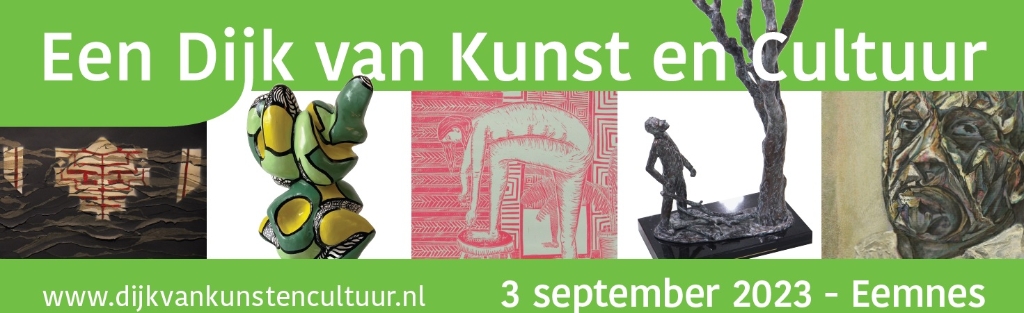 Banner met kunstwerken van de genomineerden