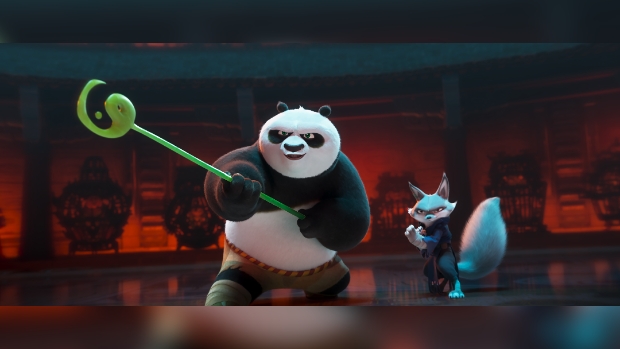 (from left) Po (Jack Black) and Zhen (Awkwafina) in Kung Fu Panda 4 directed by Mike Mitchell.