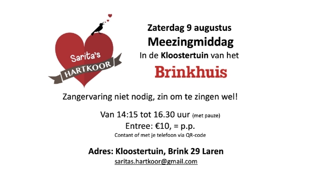 informatie flyer Meezingmiddag Kloostertuin 9 augustus