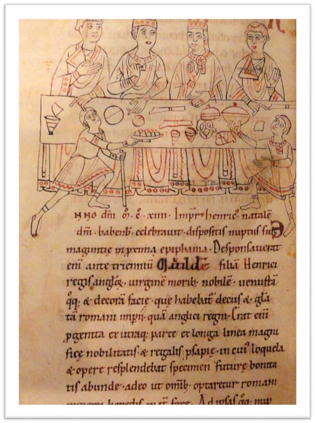 Afbeelding van koningin Mathilde, 12e eeuw. (Parker Library, Corpus Christi College, Cambridge.)