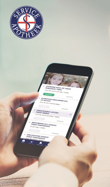 Met de gratis Service Apotheek app beheert u uw persoonlijke medicatiedossier en vraagt u eenvoudig uw herhaalmedicatie aan.