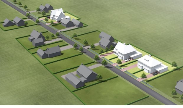 • Aan de Liesveldsesteeg is ruimte voor twee woningen (de derde, linksboven op het plaatje, is al verkocht).