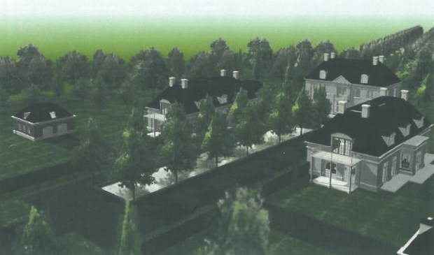 • Een artist impression van Het Drielse Bosch. In het middelste gebouw moet de woongroep komen.