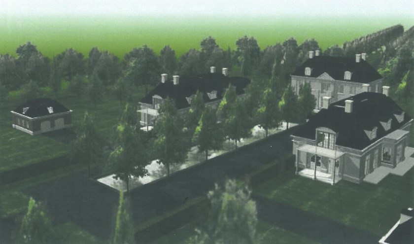 • Een artist impression van Het Drielse Bosch. In het middelste gebouw moet de woongroep komen.