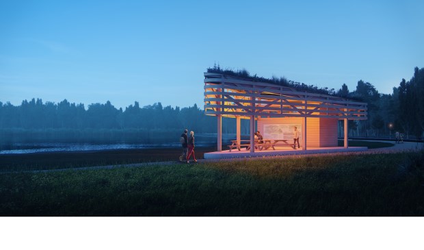 • Ontwerp van het te bouwen paviljoen.