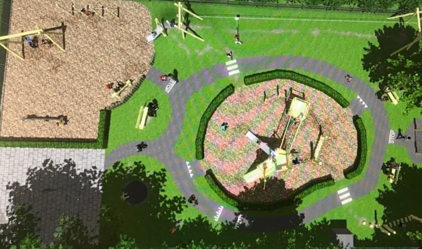 • Illustratie van de nieuwe speeltuin in Uitweg.