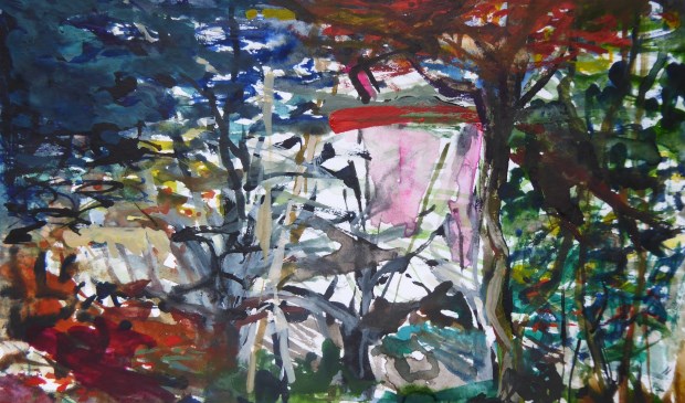 Annemarie Spijkerman brengt onder meer deze aquarel van 20x30 cm, getiteld Herfst VI, in op de Algemene Ledenexpositie van de Voorschotense Kunstkring, die van 12 januari t/m 3 februari wordt gehouden op de zolders van het Ambachts- en Baljuwhuis (Foto: PR)