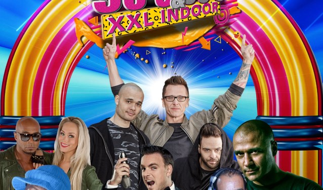 Boy band FIVE en de top acts Twenty4Seven, DJ Paul Elstak, Def Rhymz, Jeroen Post, DJ Seran en DJ Pascal. Foto: pr