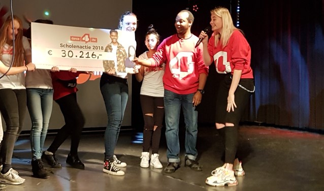 Op 19 december was de onthulling van het eindbedrag van het landelijke Dance4life op het ONC Clauslaan. Foto: pr