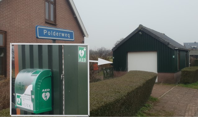 De AED aan de Oude Leedeweg 15 op het hoekje met de Polderweg.