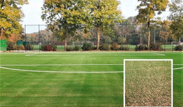 Het hoofdveld van Wilhelmus wordt ingestrooid met kurk in plaats van rubberkorrels (foto: gemeente LDVB).