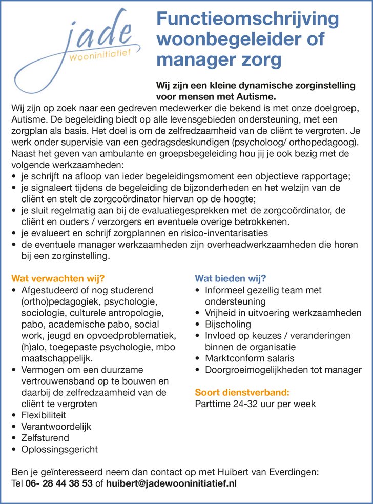 Vacature Woonbegeleider Of Manager Zorg - Adverteren Pijnacker-Nootdorp ...