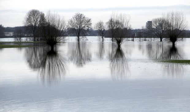 Vanwege het hoogwater liggen enkele werkzaamheden van Mooder Maas stil. Foto: Rikus ten Brücke.