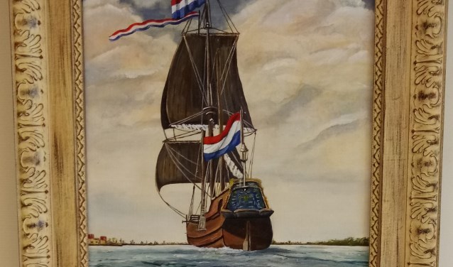 Nel Tiepel van Debutade schilderde een Oost-Indiëvaarder onder vol zeil.
