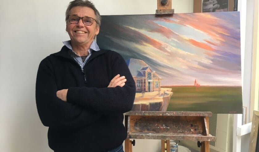 Guus Köster uit Andijk schildert met olieverf.