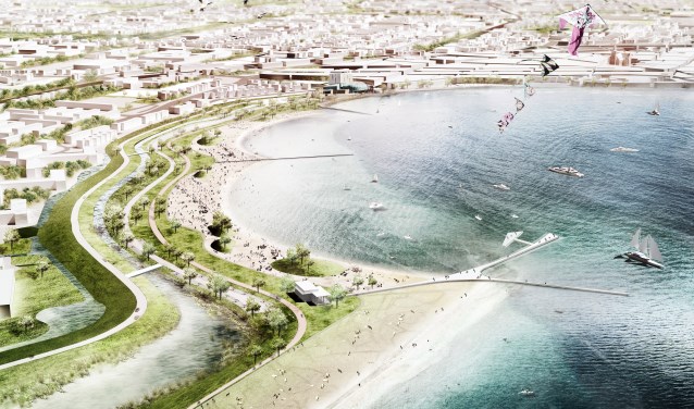 Impressie van het stadsstrand zoals het er in 2021 uitziet.