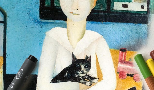 Tekening geïnspireerd op Floris Jespers, Marc groet 's morgens, 1928. Olieverf op doek. © The Phoebus Foundation, Antwerpen.