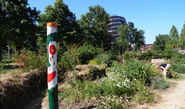De fietsers komen ook langs Rosarium Vriendentuin in Krommenie.