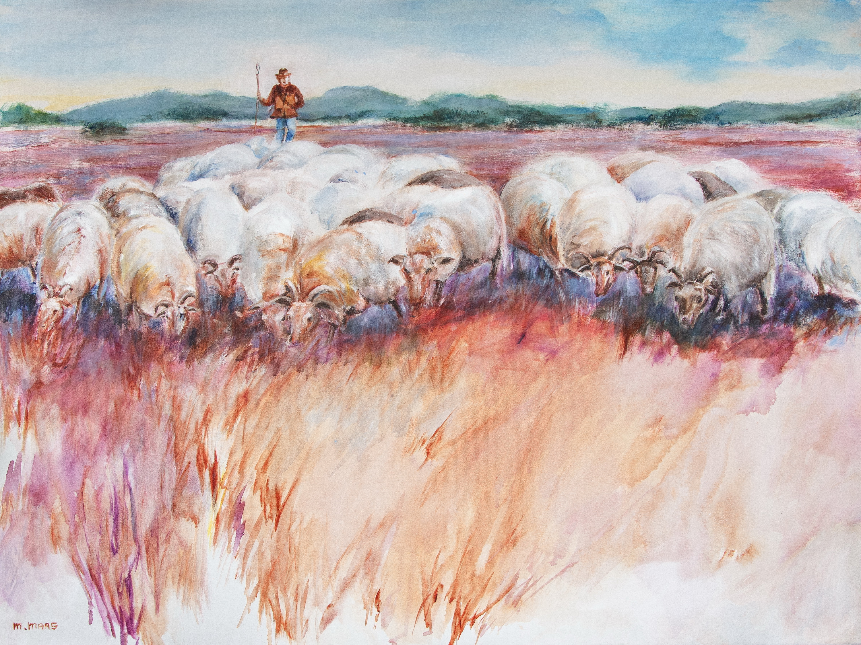 Een herder met zijn schapen, één van de werken van Marion Maas. (Foto: aangeleverd)