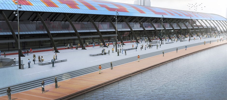 Artist impression van de nieuwe wandelboulevard. (Afbeelding: gemeente Amsterdam)