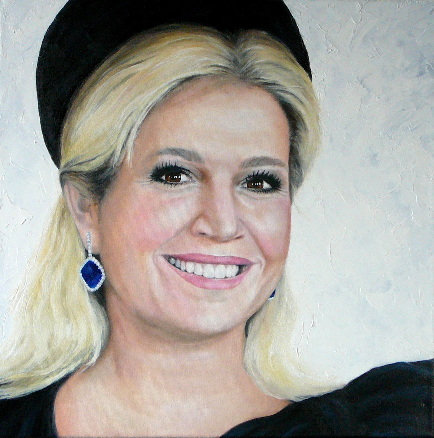 Dit portret van Koningin Maxima heeft Dinie geschilderd vanaf een foto. (Foto: gemeente Opmeer)