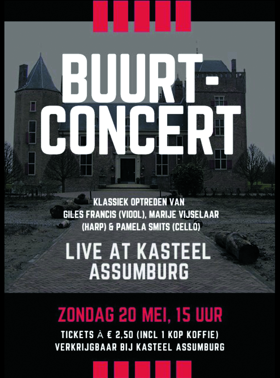 Poster van het buurtconcert dat op 20 mei plaatsvindt in Assumburg. (foto aangeleverd)